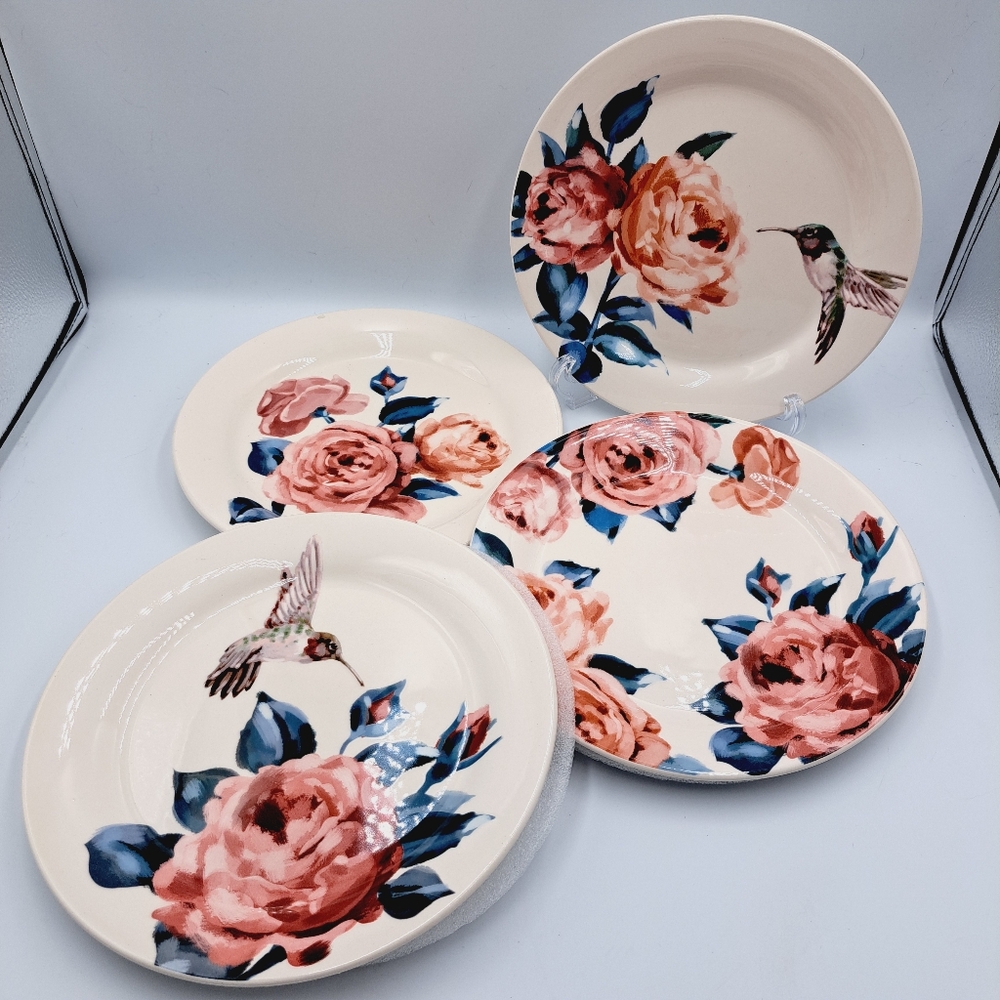 Floral Roses and Hummingbirds 4 Dinner Plate Set From Pier1